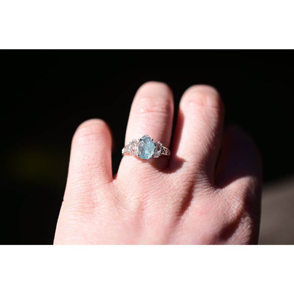 Aquamarine Engagement Ring, Unique Rough stone Ring, Raw Mineral Ring,